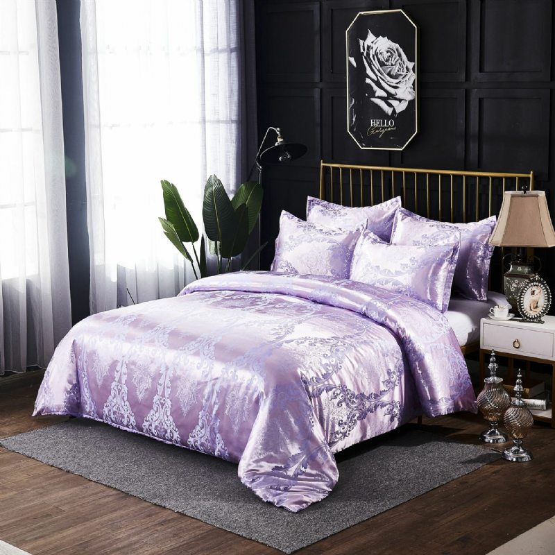 Luxusné Súpravy Hodvábnych Prikrývok Queen Satin Jacquard Paisley Prešívaných Obliečok Na Vankúše S Kefovaným Srdcom