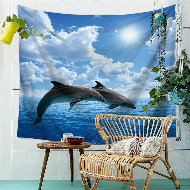 Nástenný Závesný Polyesterový Gobelín So Vzorom Delfín Kosatiek Zo Série Ocean Animals