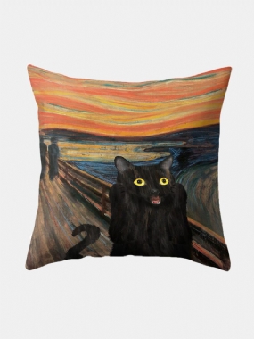 Obliečka Na Vankúš Na Domácu Pohovku Art Decor So Vzorom Čiernej Mačky