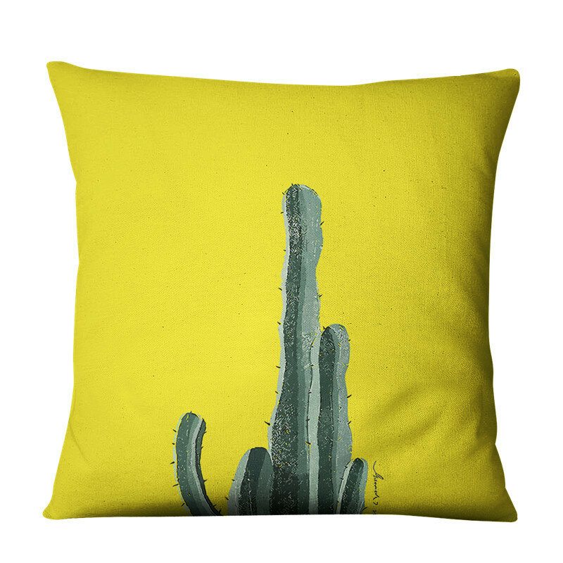Obliečka Na Vankúš Zo Žltého Šťavnatého Kaktusu Na Na Pohovku