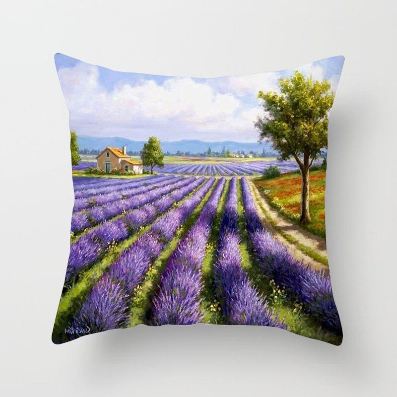 Obliečky Na Vankúše Olejomaľba Levanduľa Fialové Kvety Dekoratívne Na Home Decor Square 18x18 Palcov Bavlnené Na