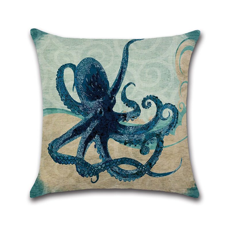 Octopus Ocean Sea House Crab Poťah Z Bavlnenej Bielizne Na Vankúšik Štvorcová Pohovka Dekor Do Auta Obliečka Na Vankúš