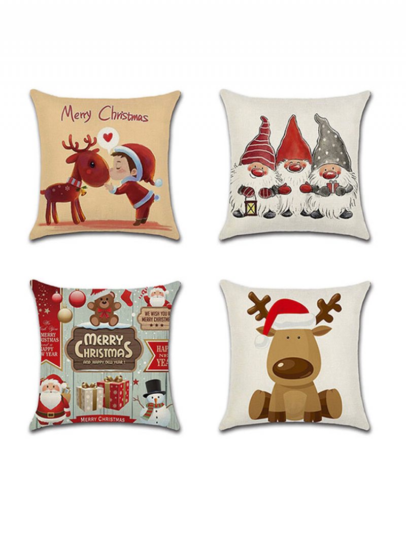 Retro Kreslený Film Santa Elk Ľanový Poťah Na Vankúš Domáca Pohovka Soft Throw Obliečky Na Vankúše Art Decor