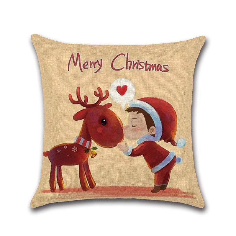 Retro Kreslený Film Santa Elk Ľanový Poťah Na Vankúš Domáca Pohovka Soft Throw Obliečky Na Vankúše Art Decor