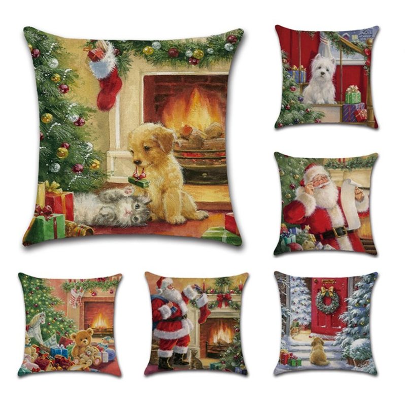 Retro Vianoce Santa Doggy Obliečky Na Vankúše Obliečka Na Vankúšik Domáca Pohovka Dekorácia Vianočných Darčekov