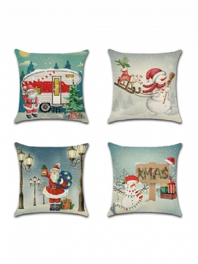 Retro Vianoce Santa Snehuliak Vzor Obliečky Poťah Na Vankúš Domáca Pohovka Mäkké Na Vankúše Art Decor