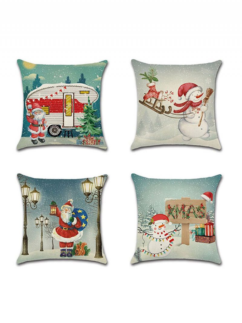 Retro Vianoce Santa Snehuliak Vzor Obliečky Poťah Na Vankúš Domáca Pohovka Mäkké Na Vankúše Art Decor