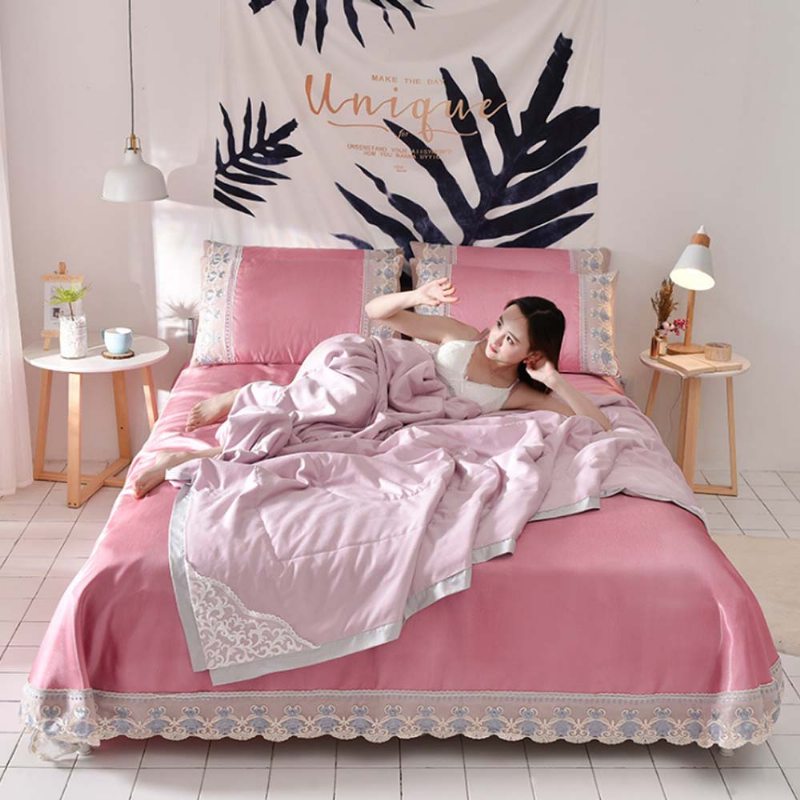 Summer Cool Quilt Spacia Podložka Súprava Obliečky Na Vankúš Pre Home Design Polyester A Ľadový Hodváb Materiál 3 Ks Alebo 4 Ks