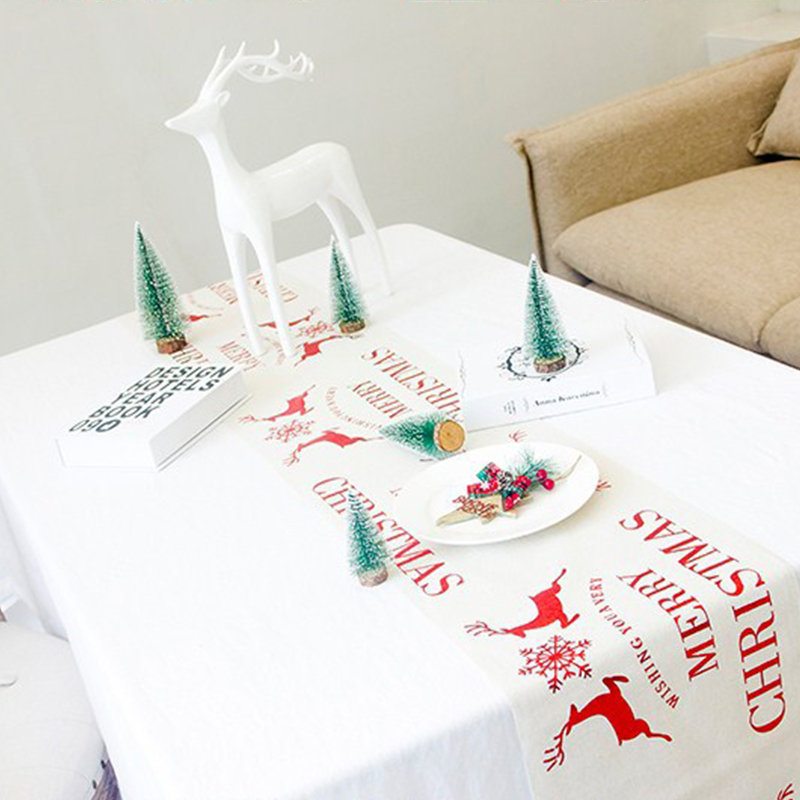 Vianočný Ľanový Obrus Vianočná Vlajka Ozdobný Gobelín Z Losa Na Stôl Červený Obal Na Behúne