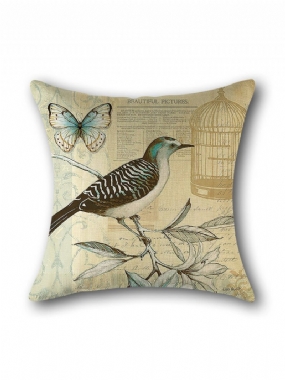 Vintage Birds Kvetinová Potlač Obliečka Na Vankúš Domáce Pohovka Art Decor Poťah Na Na Zadné Sedadlo