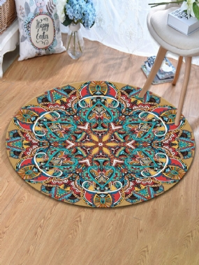 Vintage Turecký Bohémsky Mandala Okrúhly Tenký Plochý Koberec Umývateľné Koberce Do Domácej Spálne Art Decor