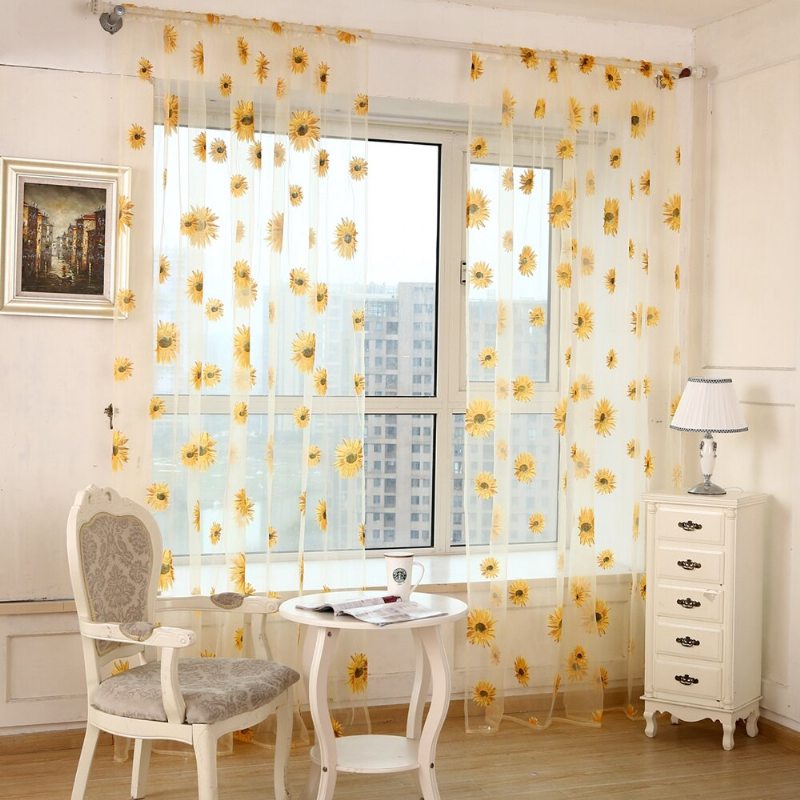 Záclona Sun Flower Voile Transparent Panel Window Delič Miestnosti Priehľadná Home Decor