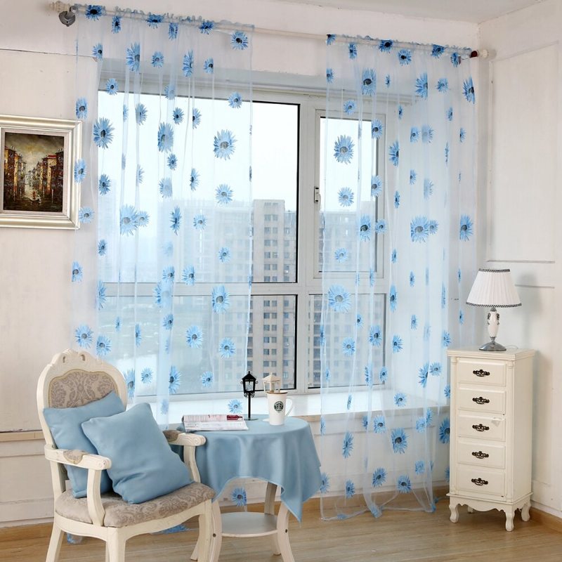 Záclona Sun Flower Voile Transparent Panel Window Delič Miestnosti Priehľadná Home Decor