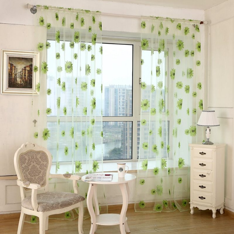 Záclona Sun Flower Voile Transparent Panel Window Delič Miestnosti Priehľadná Home Decor