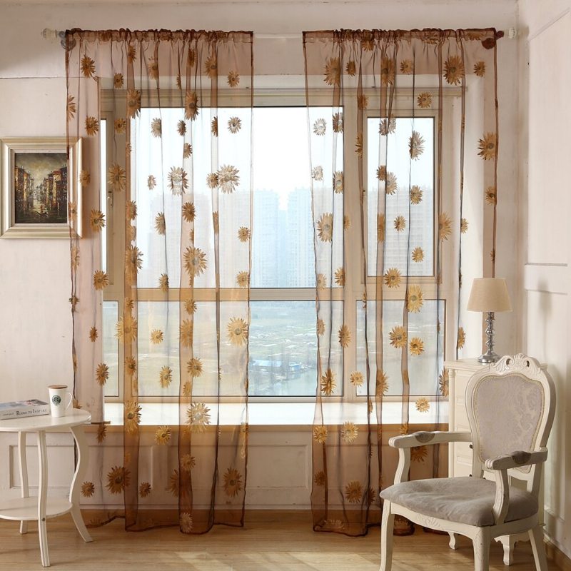 Záclona Sun Flower Voile Transparent Panel Window Delič Miestnosti Priehľadná Home Decor