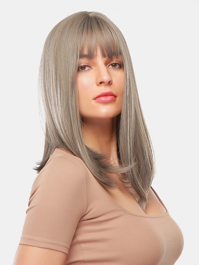 18-palcové Sivé Zmiešané Farby Stredne Dlhé Rovné Vlasy Jemná Prirodzená Parochňa Na Celú Hlavu