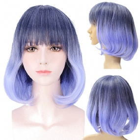 35-40 cm Cosplay Parochňa S Modrým Gradientom Žena Stredne Dlhé Vlasy S Krátkymi Vlnami Parochne Harajuku