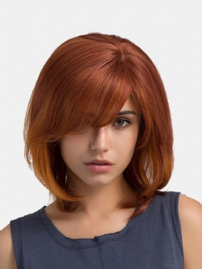 36 cm Oranžová Krátke Rovné Bob Virgin Remy Side Bang Mono Top Parochňa Z Ľudských Vlasov Bez Čiapky