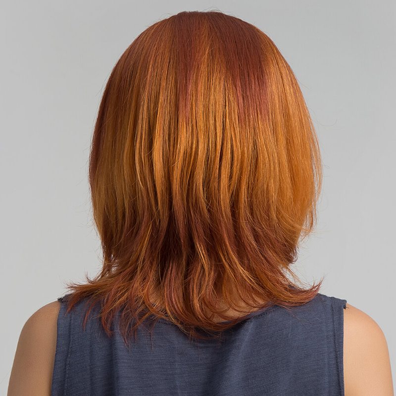36 cm Oranžová Krátke Rovné Bob Virgin Remy Side Bang Mono Top Parochňa Z Ľudských Vlasov Bez Čiapky