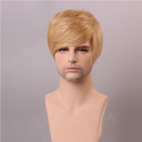 Blond Men Krátke Mono Top Z Ľudských Vlasov Parochňa Muž Virgin Remy Capless Side Bang