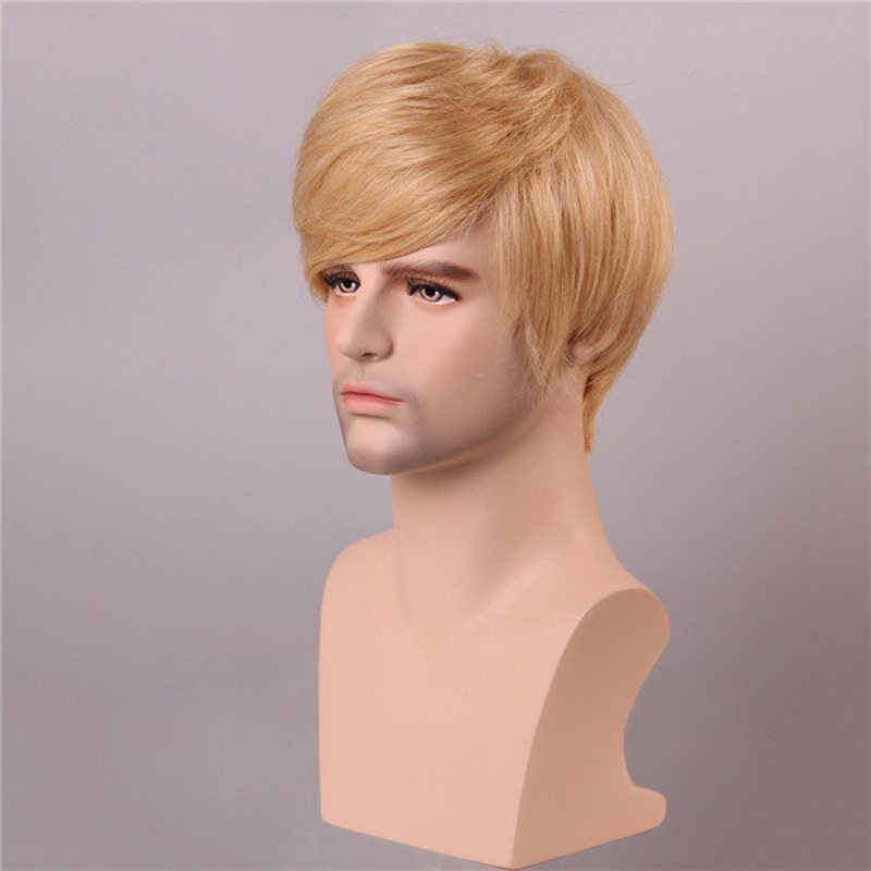 Blond Men Krátke Mono Top Z Ľudských Vlasov Parochňa Muž Virgin Remy Capless Side Bang