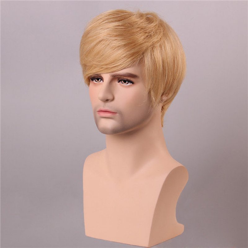 Blond Men Krátke Mono Top Z Ľudských Vlasov Parochňa Muž Virgin Remy Capless Side Bang