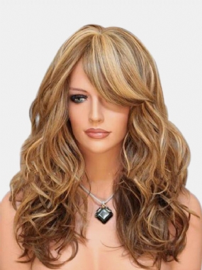 Hnedá Blond Dlhovlnná Nadýchaná Syntetická Parochňa Z Vysokoteplotných Vlákien Pre Ženy