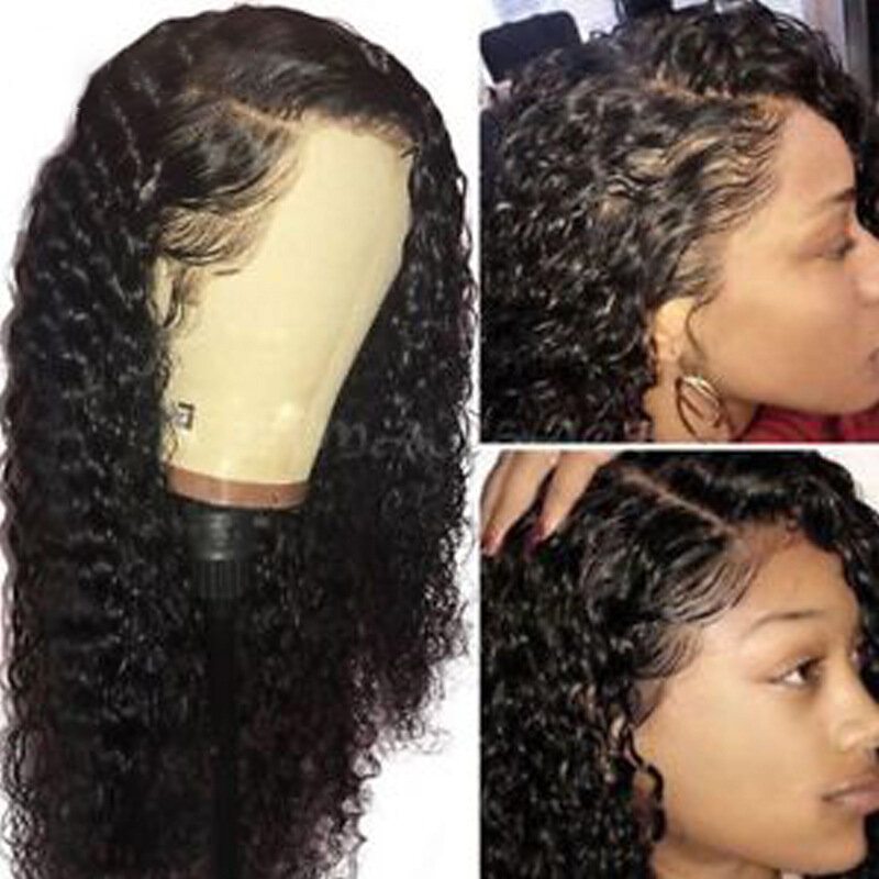 Ženy Čierne Dlhé Kučeravé Vlasy Malá Kučeravá Predná Čipka Nadýchaná Parochňa Z Chemických Vlákien