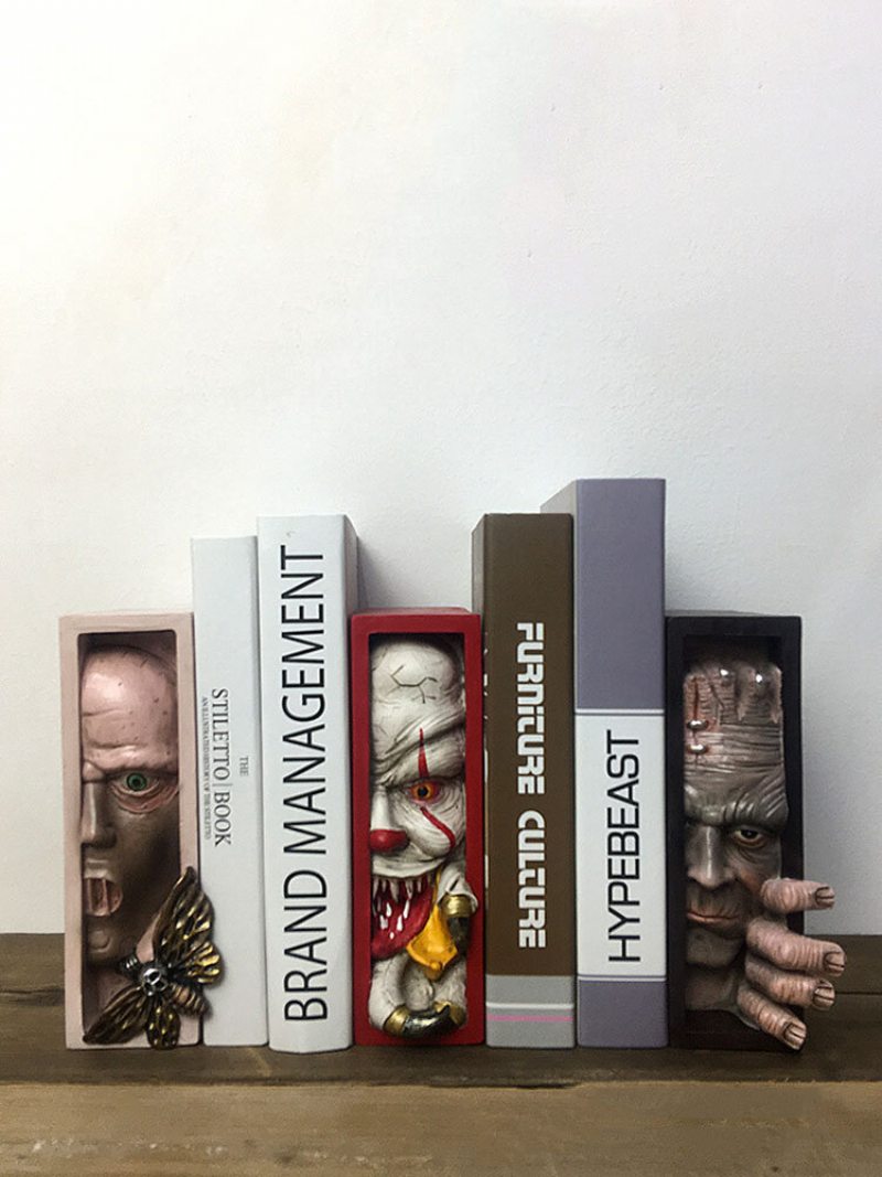 1 Pc Monster Bookends Lebka Dekor Figúrky Diabolská Socha Horor Vykúkajúci Na Poličku Ľudská Tvár Živica Bytové Dekorácie Remeslá