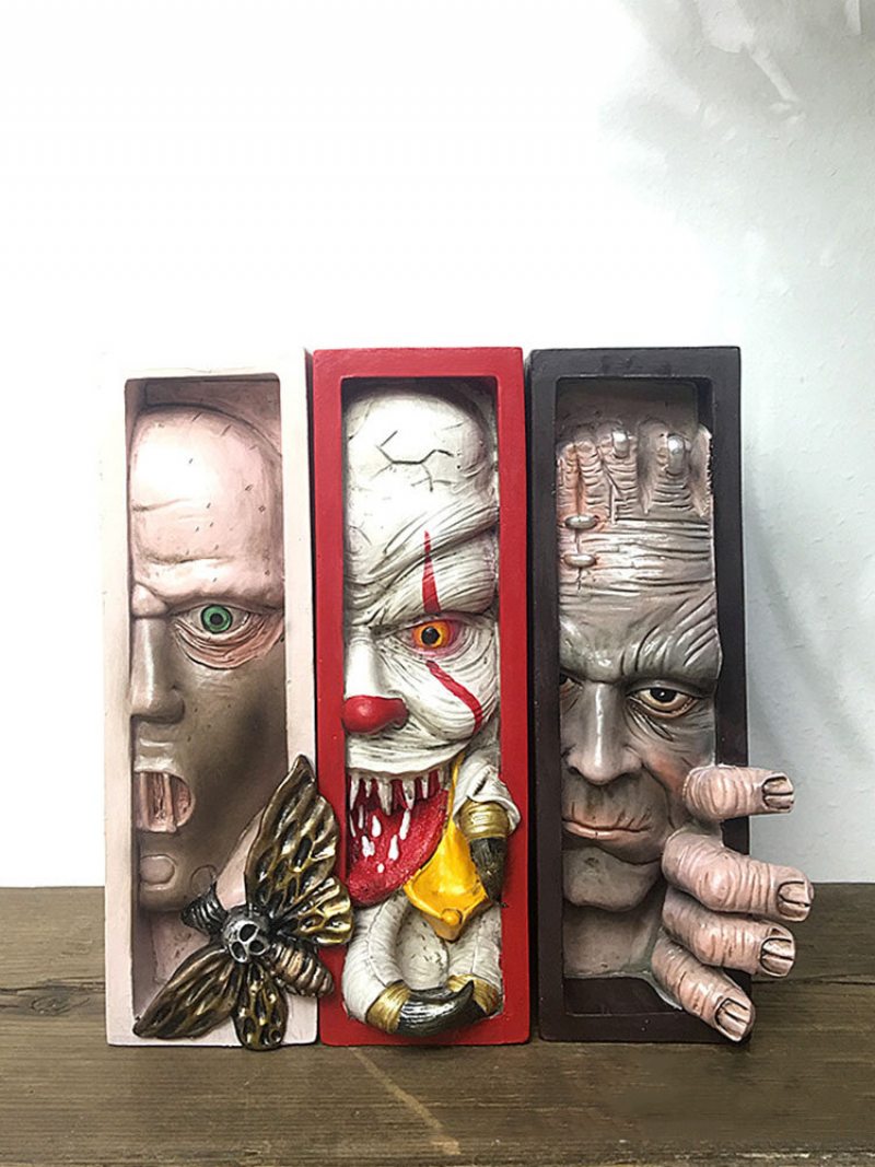 1 Pc Monster Bookends Lebka Dekor Figúrky Diabolská Socha Horor Vykúkajúci Na Poličku Ľudská Tvár Živica Bytové Dekorácie Remeslá