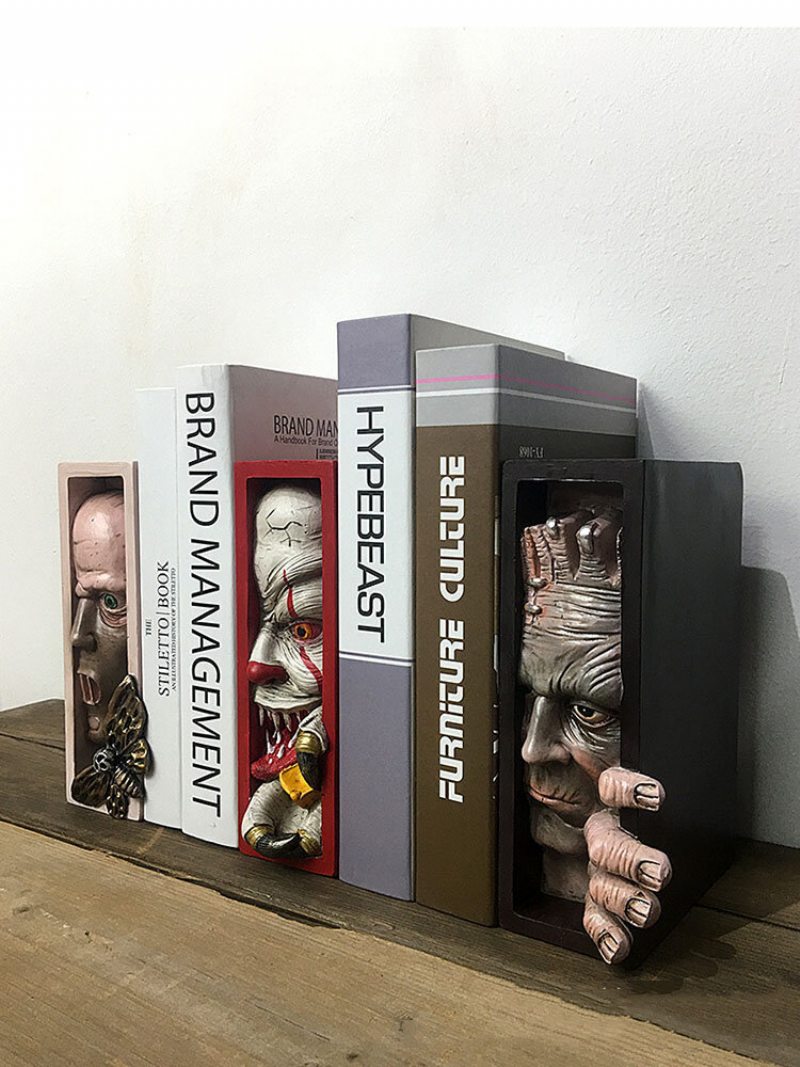 1 Pc Monster Bookends Lebka Dekor Figúrky Diabolská Socha Horor Vykúkajúci Na Poličku Ľudská Tvár Živica Bytové Dekorácie Remeslá