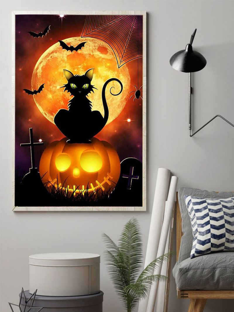 1 Pc Nezarámovaný Vzor Tekvica Čierna Mačka Séria Halloween Nástenné Maľby Na Plátne Umelecké Obrazy Na Stenu