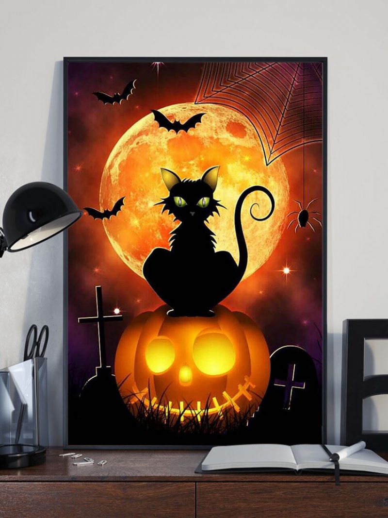 1 Pc Nezarámovaný Vzor Tekvica Čierna Mačka Séria Halloween Nástenné Maľby Na Plátne Umelecké Obrazy Na Stenu