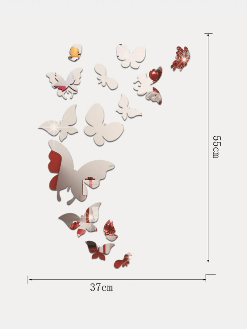 14ks Akrylového 3d Vzoru Motýľa Samolepiaca Odnímateľná Samolepka Na Stenu So Zrkadlom