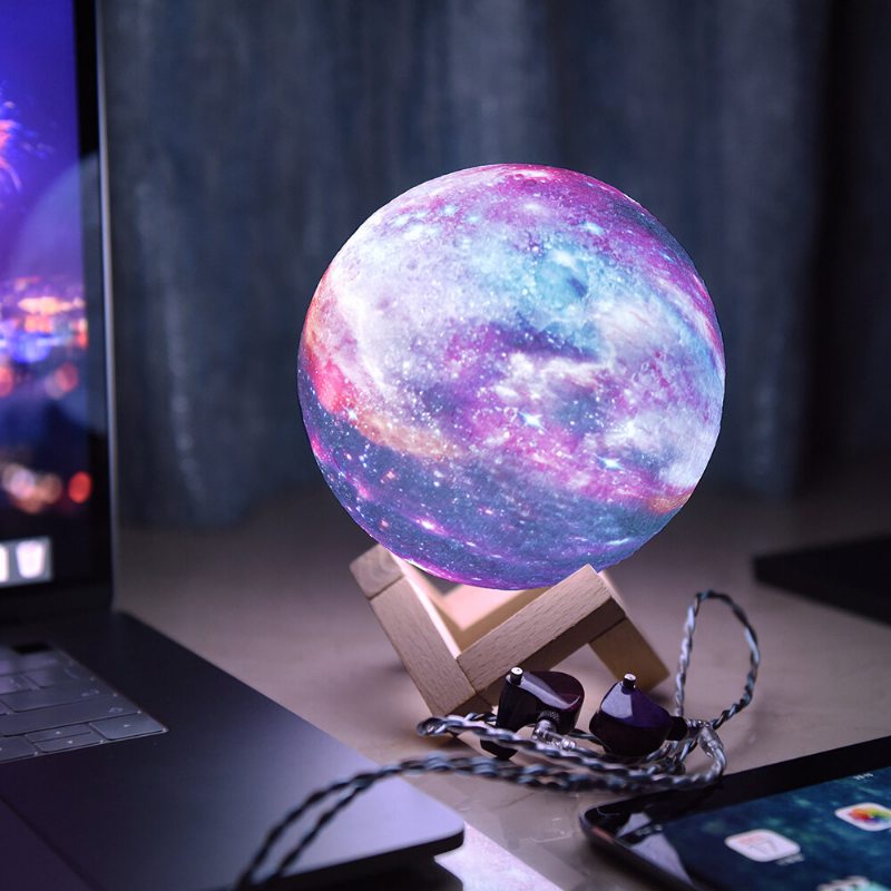 15 cm 3d Maľované Diaľkové Ovládanie 7-farebná Lampa Star Moon Lunárne Svetlo Led Nabíjacia Nočná Stolná Darček