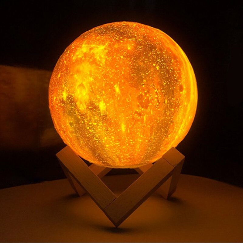 15 cm 3d Maľované Diaľkové Ovládanie 7-farebná Lampa Star Moon Lunárne Svetlo Led Nabíjacia Nočná Stolná Darček