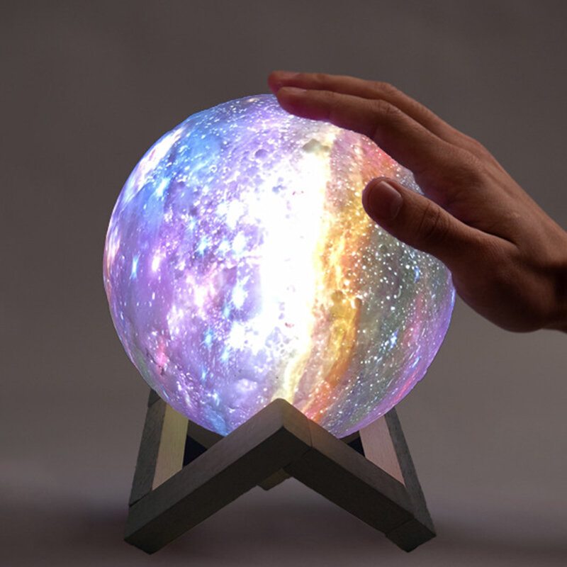 15 cm 3d Maľované Diaľkové Ovládanie 7-farebná Lampa Star Moon Lunárne Svetlo Led Nabíjacia Nočná Stolná Darček