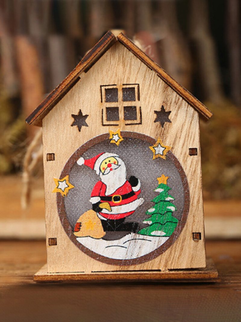 1ks Vianočná Drevená Osvetlená Chatka Kreatívna Zostava Dekorácia Malého Domu Svietiaca Farebná Kabína