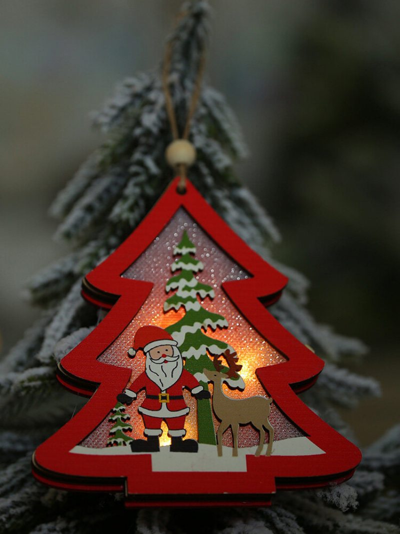 1ks Vianočné Ozdoby S Ľahkými Dutými Drevenými Príveskami Kreatívne Na Malý Stromček Do Auta