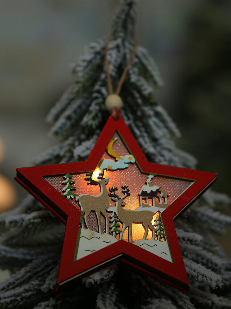 1ks Vianočné Ozdoby S Ľahkými Dutými Drevenými Príveskami Kreatívne Na Malý Stromček Do Auta