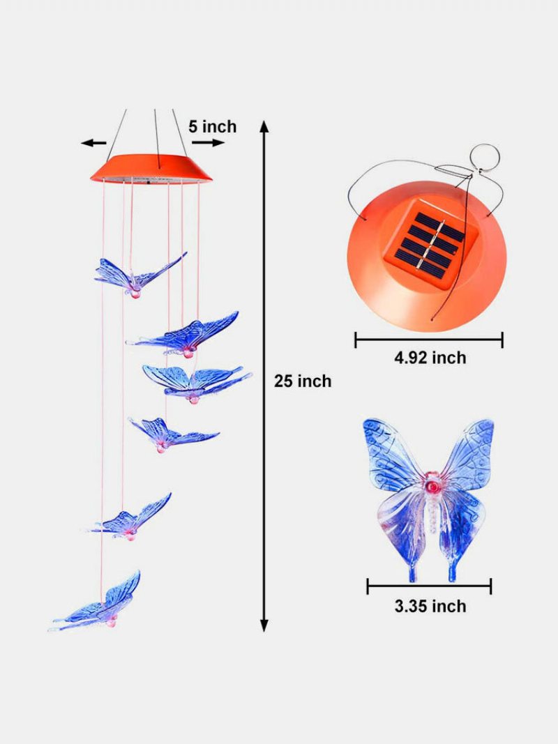 1pc Led Solárne Napájanie Motýľ Veterná Zvonkohra Meniaca Farbu Nočnej Lampy Dekorácia Domácej Záhrady