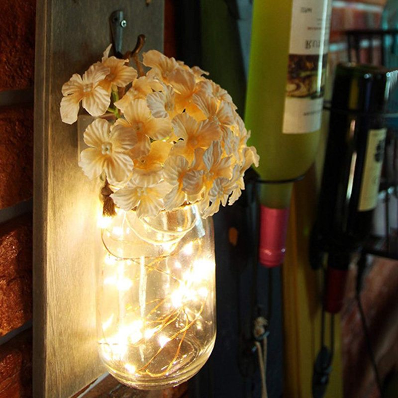 2 Ks Mason Jar Flower Light So 6-hodinovým Časovačom Led Rozprávkovými Svetlami A Kvetmi Rustikálny Bytový Dekor