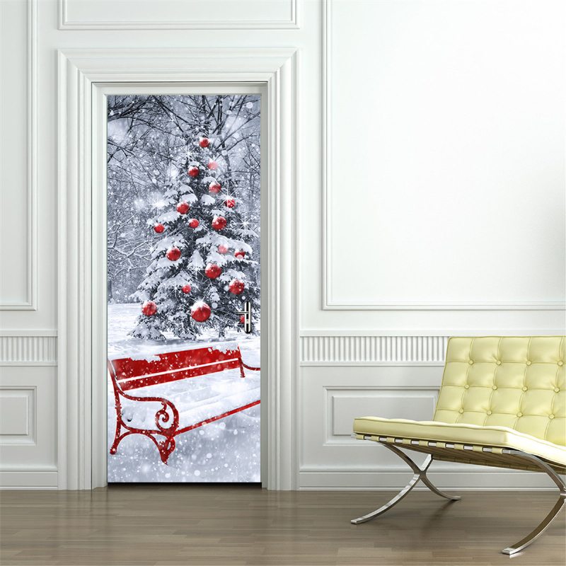 200 cm 3d Dvere Na Stenu Vianočné Nálepky Samolepiace Nástenné Maľby Pvc Odnímateľné Domáce Dekorácie