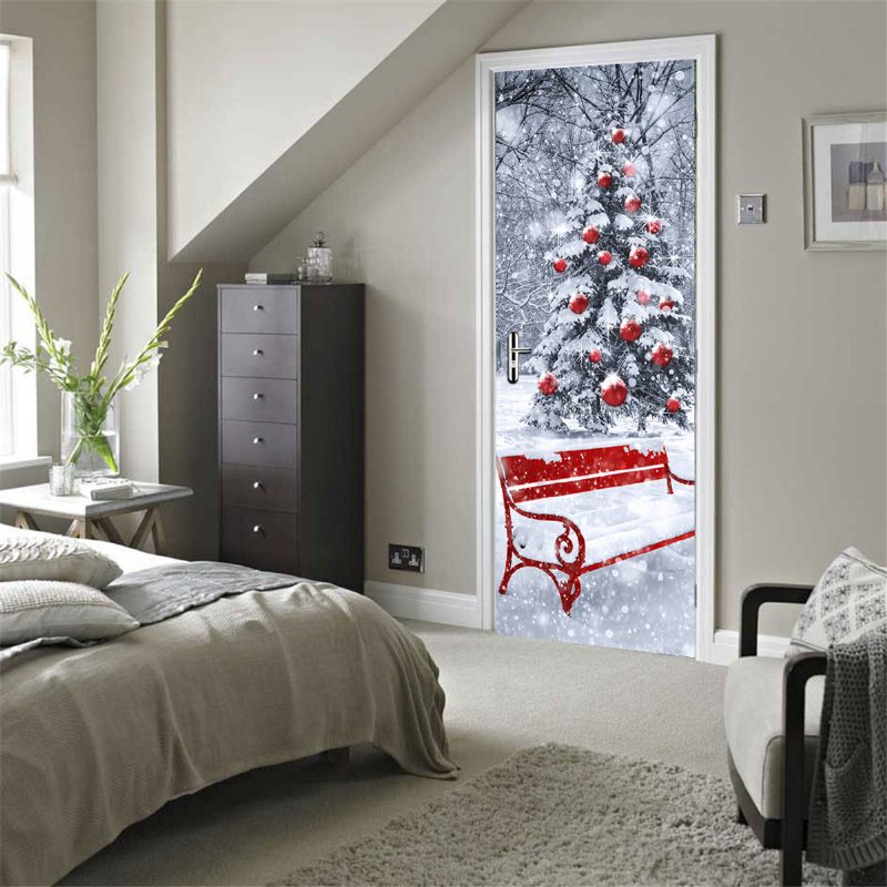 200 cm 3d Dvere Na Stenu Vianočné Nálepky Samolepiace Nástenné Maľby Pvc Odnímateľné Domáce Dekorácie