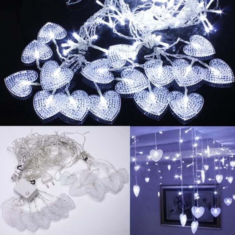 2m White 16 Hearts 104 Led String Fairy Holiday Lights For Party Vianočná Nástenná Lampa Home Deco