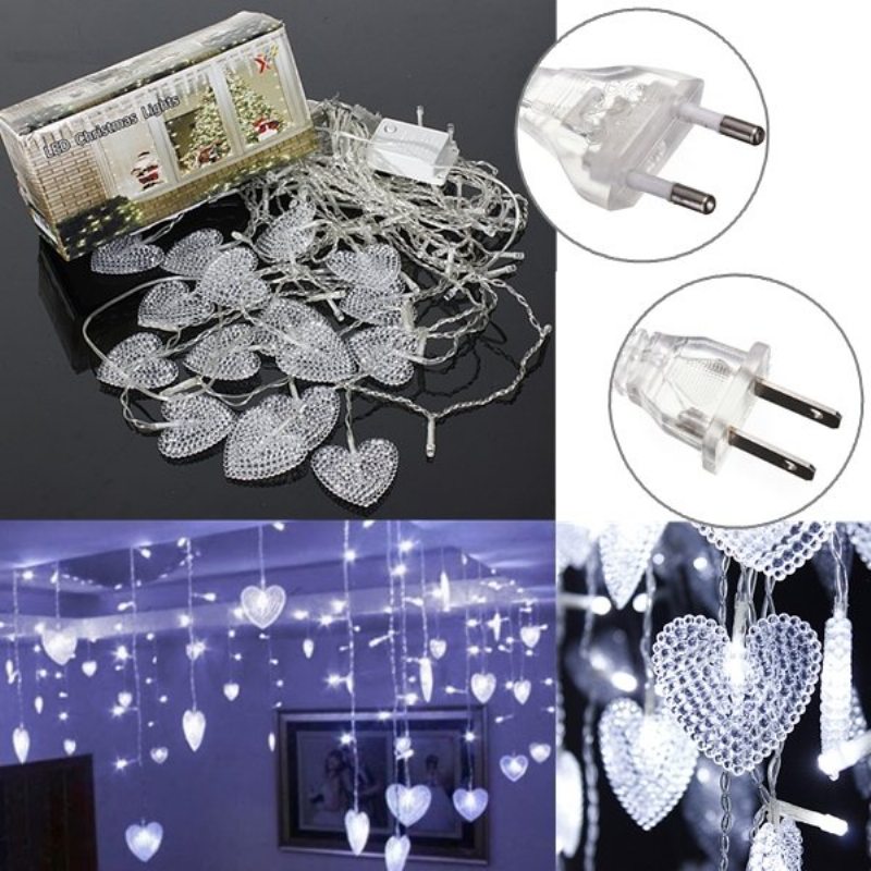 2m White 16 Hearts 104 Led String Fairy Holiday Lights For Party Vianočná Nástenná Lampa Home Deco