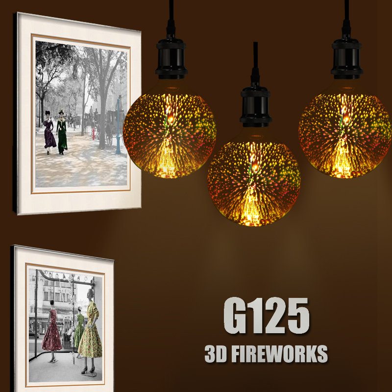 3d Fireworks E27 G125 Led Retro Edison Dekor Sklenená Žiarovka Svietidlo Ac85-265v Cafe Home Decor