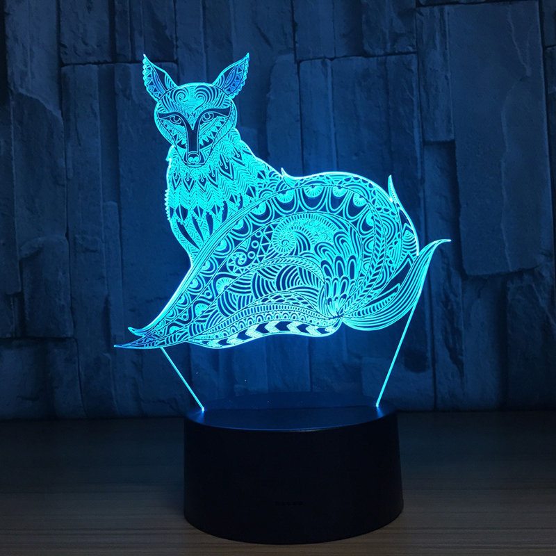 3d Fox Nočné Osvetlenie Stolové Lampy S Optickou Ilúziou 7 Svetiel Ktoré Menia Farbu Stolová Lampa Led