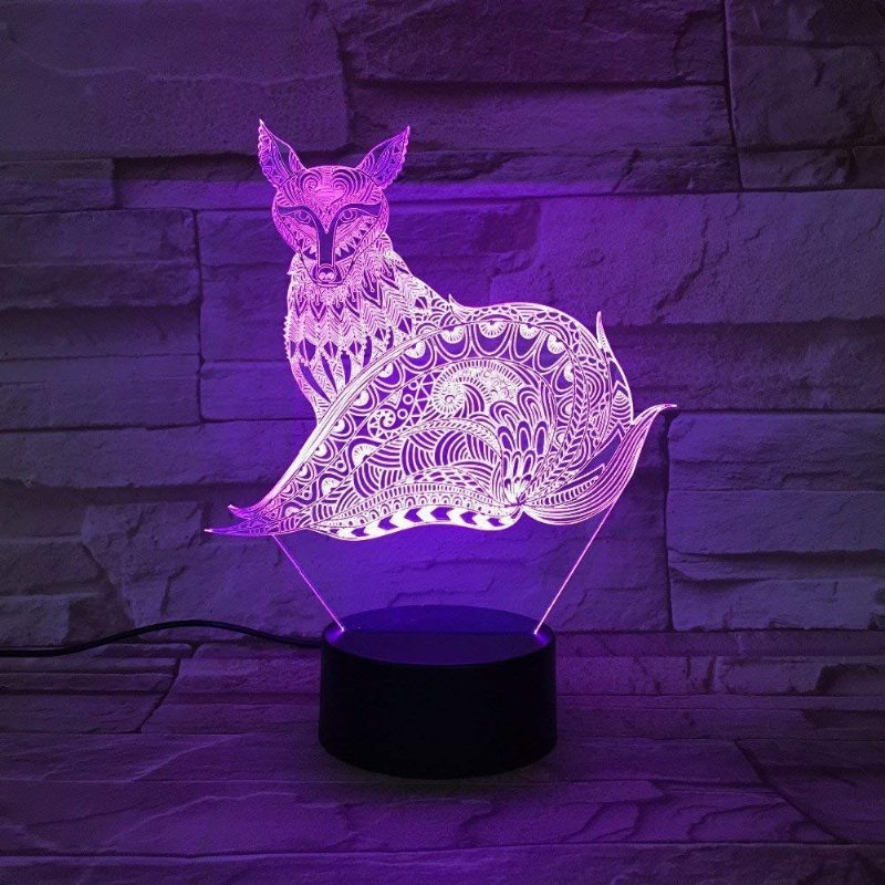 3d Fox Nočné Osvetlenie Stolové Lampy S Optickou Ilúziou 7 Svetiel Ktoré Menia Farbu Stolová Lampa Led