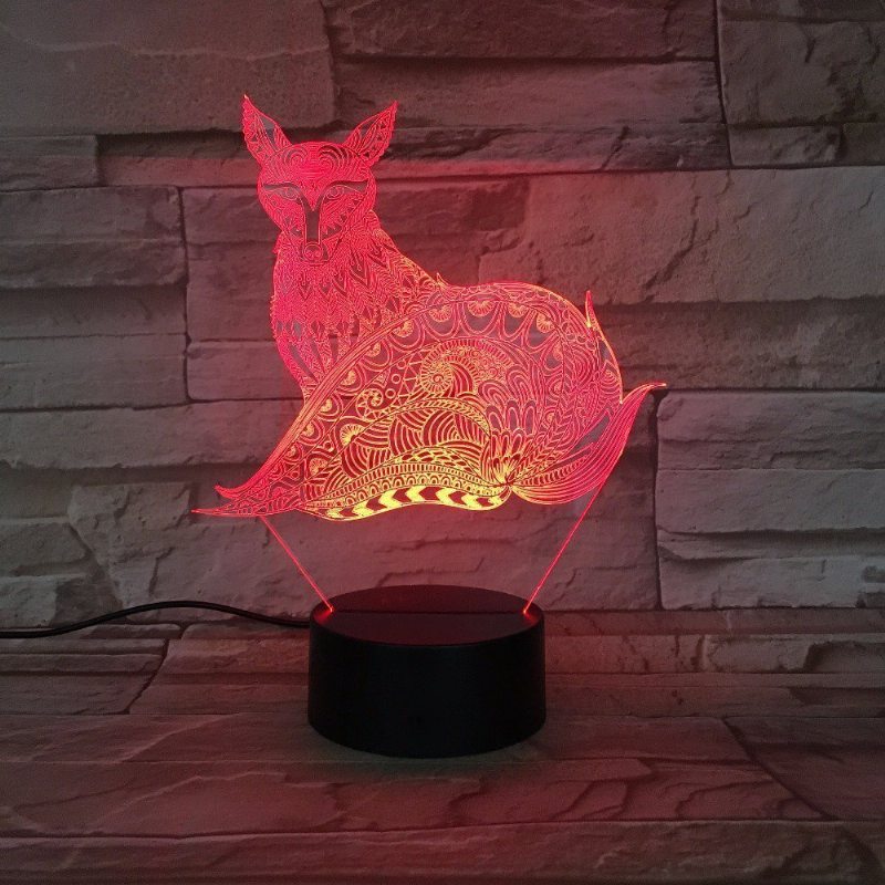 3d Fox Nočné Osvetlenie Stolové Lampy S Optickou Ilúziou 7 Svetiel Ktoré Menia Farbu Stolová Lampa Led